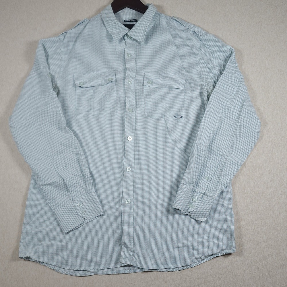 Oakley SP11 Modal Blend Grid Plaid Button Up Shirt Mens Large Blue Techwear Y2K